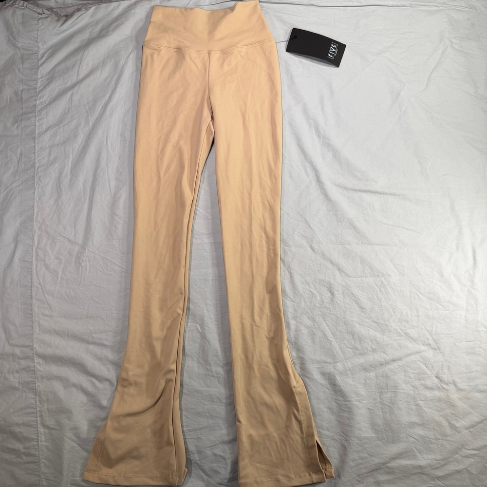 Five the Label Youth XL Tan High Waisted Flare‎ Side Slit Dance Leggings NWT